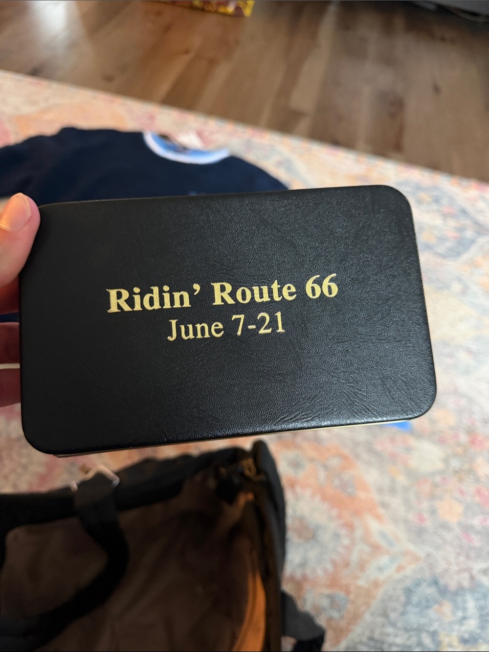 Vintage Ridin' Route 66 Black Box with Harley Davidson pin collection